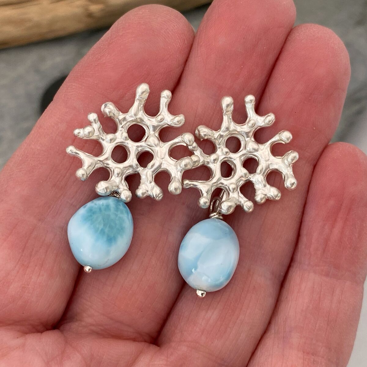 Silver and Larimar earrings 2