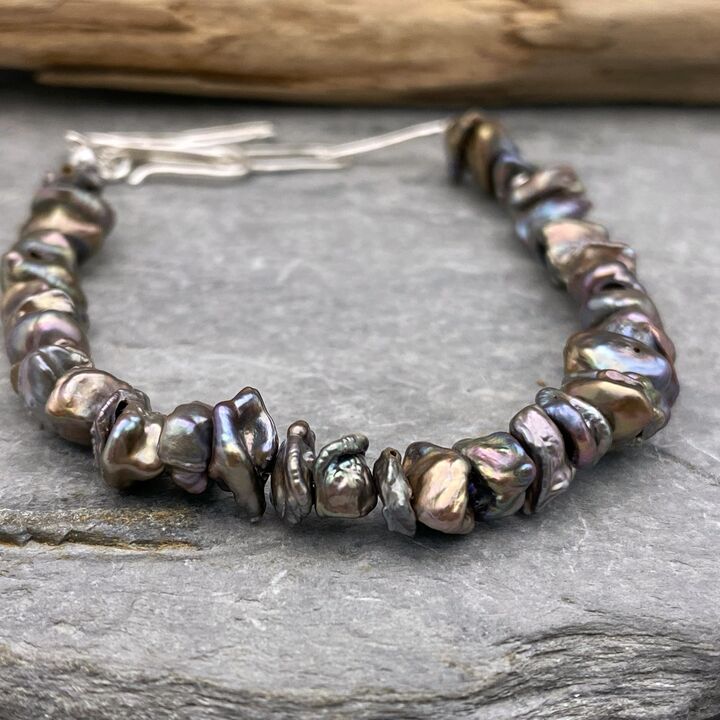Peacock keshi pearls and paperclip chain bracelet 2