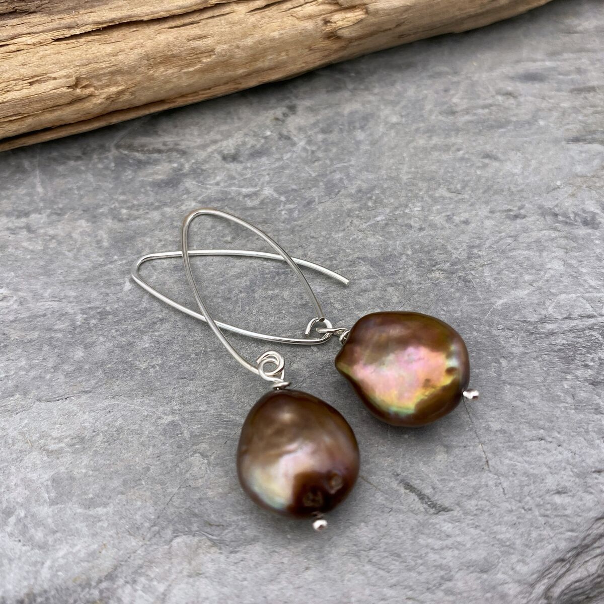 Bronze pearl earrings