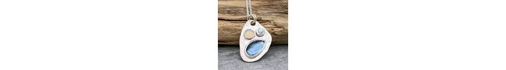 Textured reticulated silver with gemstones necklace 2