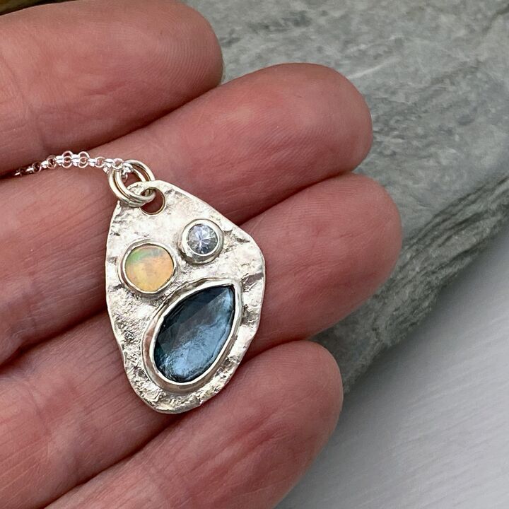 Textured reticulated silver with gemstones necklace 5