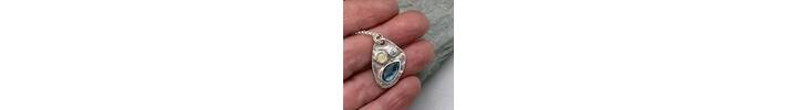 Textured reticulated silver with gemstones necklace 6