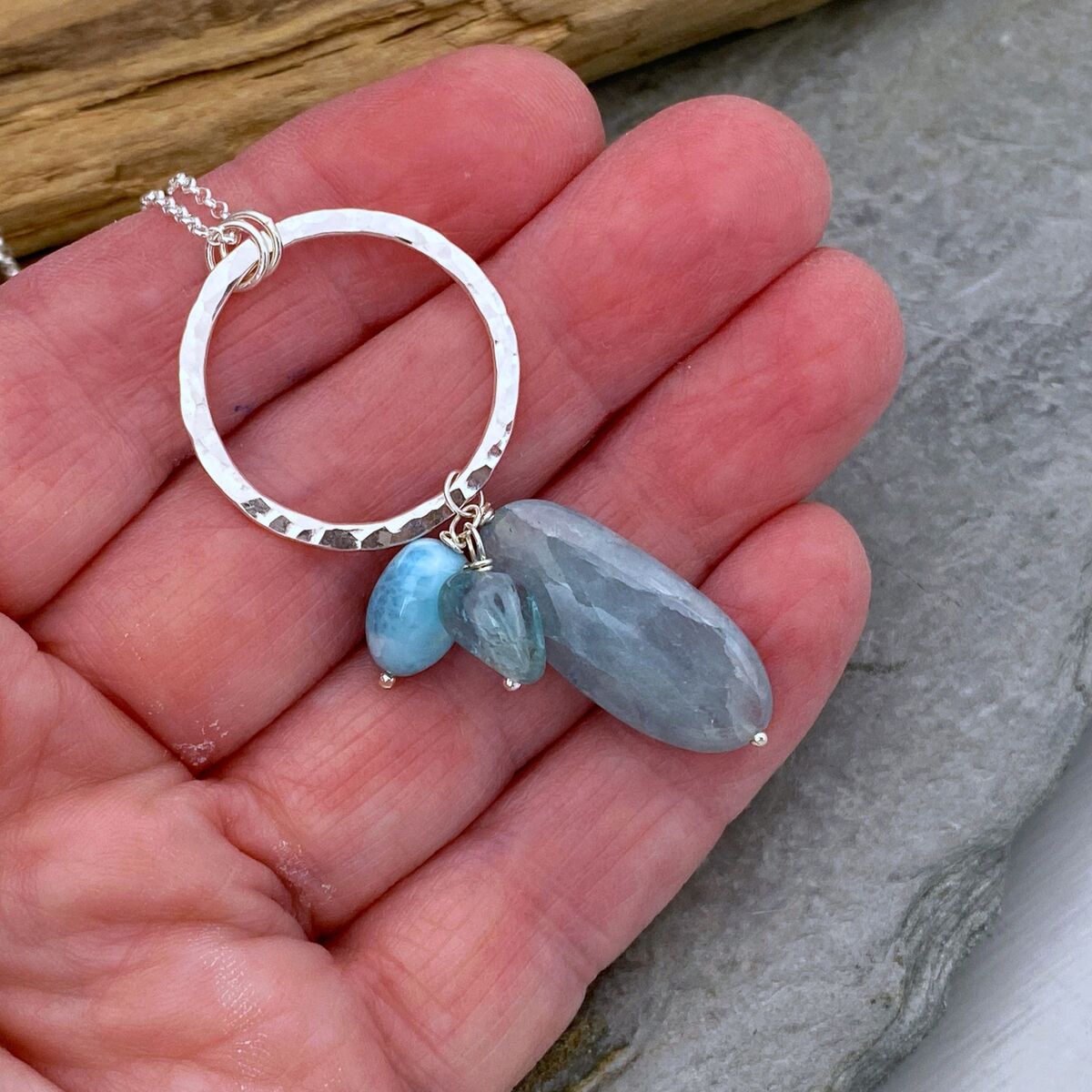 Aquamarine circle pendant