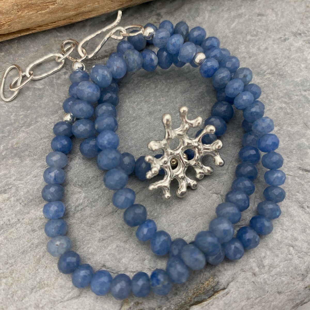 Coral inspired silver and blue necklace 3