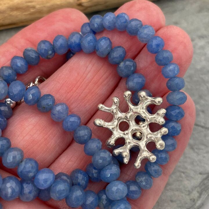 Coral inspired silver and blue necklace 2