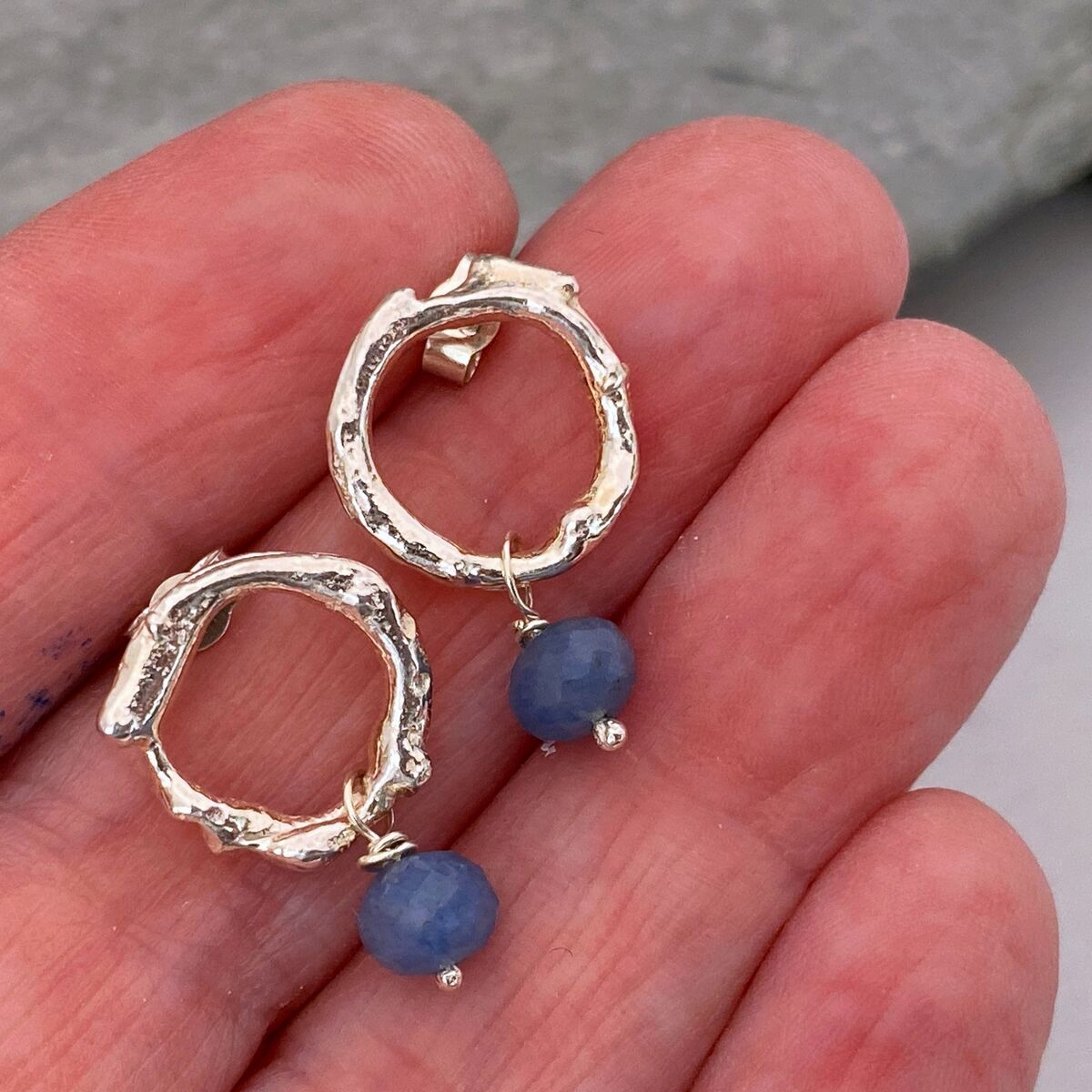 Organic silver studs with apatite beads 4