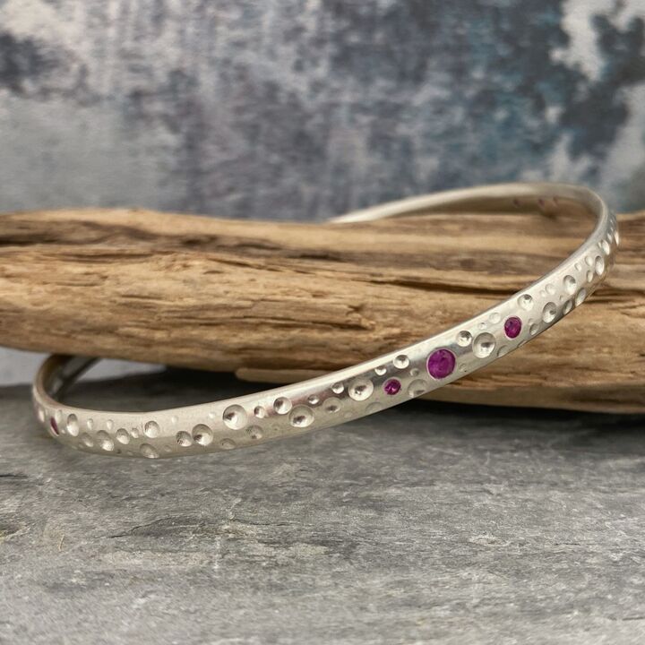 Solid silver and pink sapphire bangle 3