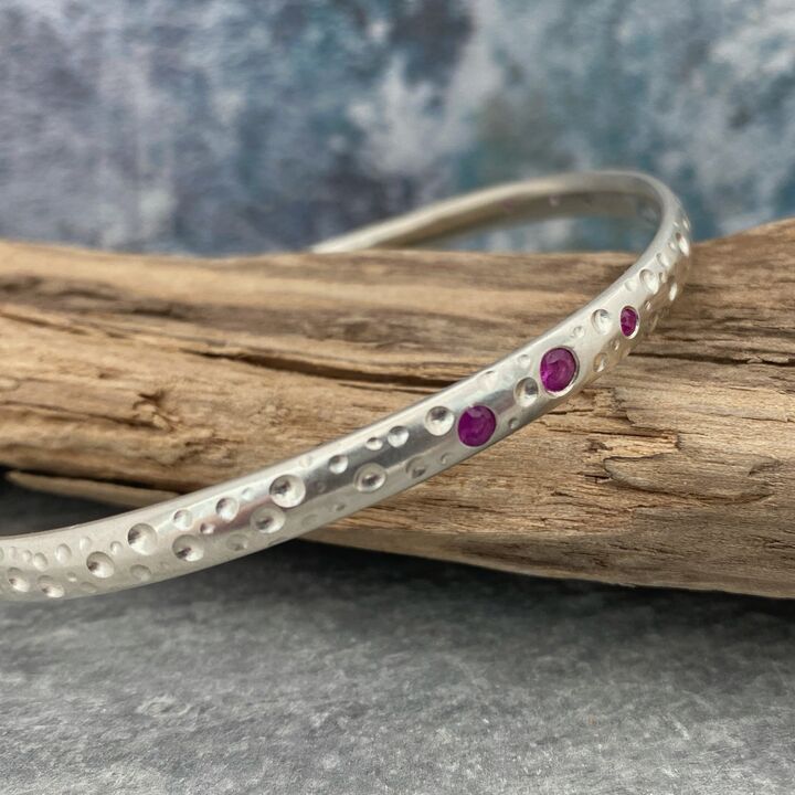 Solid silver and pink sapphire bangle 5