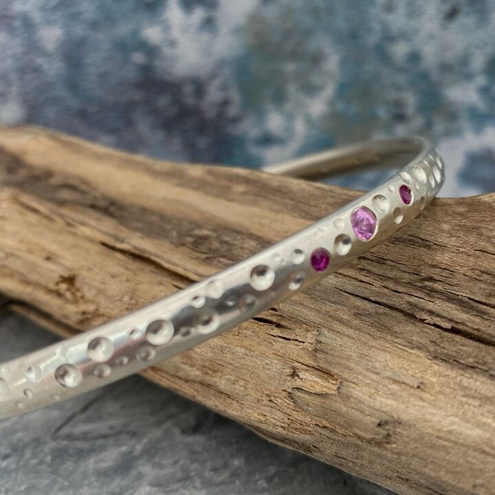 Solid silver and pink sapphire bangle 4