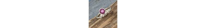 Granulated silver and Ruby gemstone ring