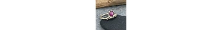 Granulated silver and Ruby gemstone ring 2