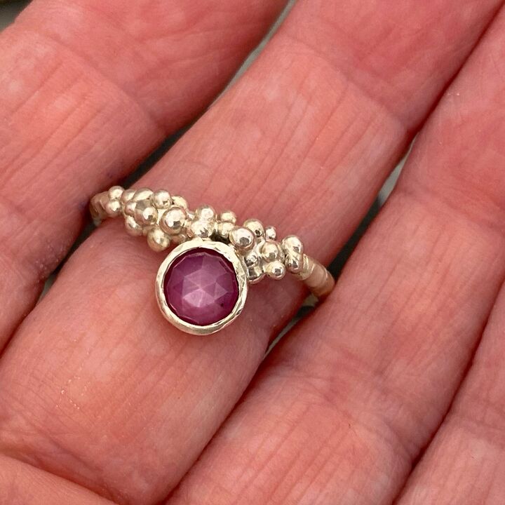 Granulated silver and Ruby gemstone ring 3