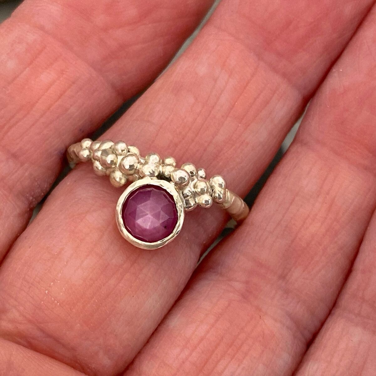 Granulated silver and Ruby gemstone ring 3