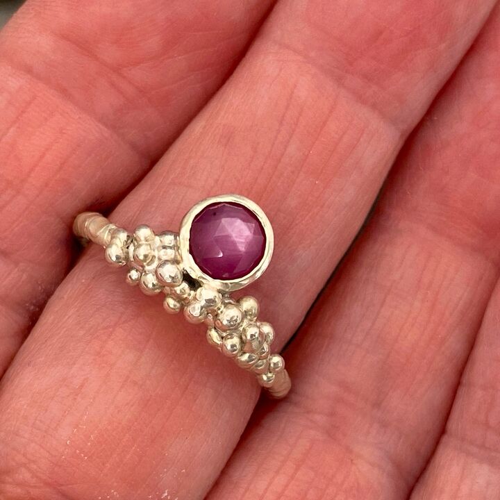 Granulated silver and Ruby gemstone ring 4