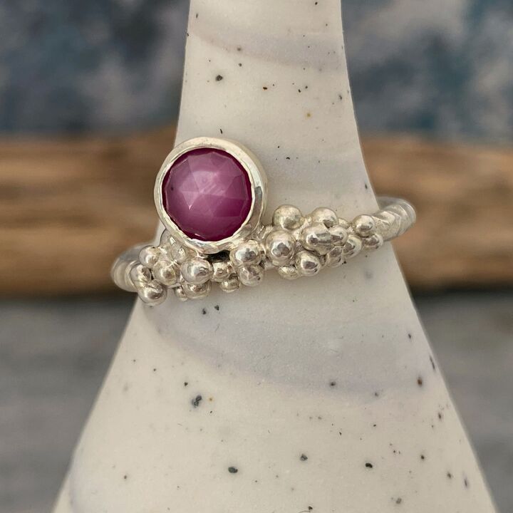 Granulated silver and Ruby gemstone ring 5