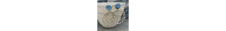 Turquoise topped silver hoop earrings