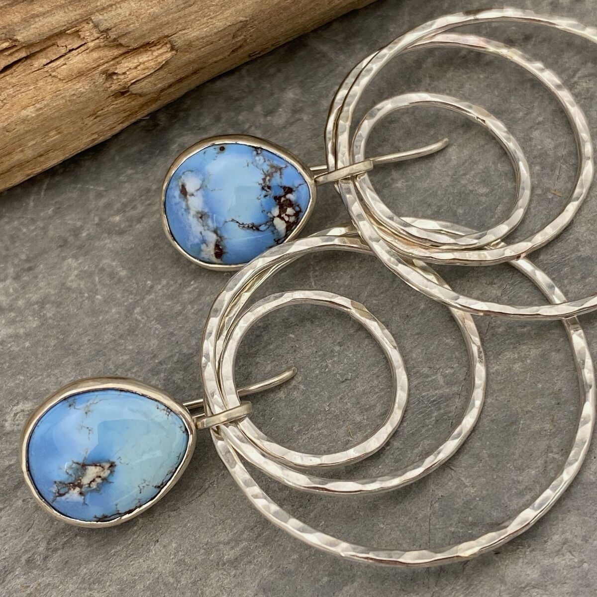 Turquoise topped silver hoop earrings 5