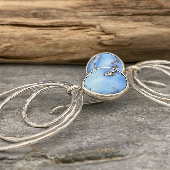 Turquoise topped silver hoop earrings 3