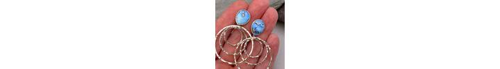 Turquoise topped silver hoop earrings 4