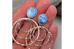 Turquoise topped silver hoop earrings 4