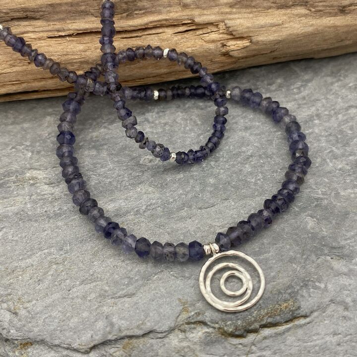 Blue Iolite beaded necklace with silver details