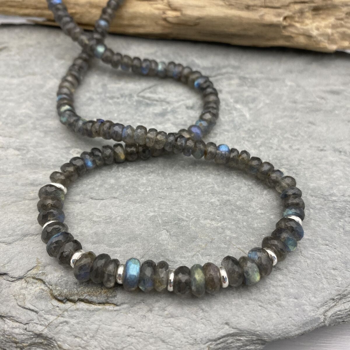 Labradorite and silver bead necklace