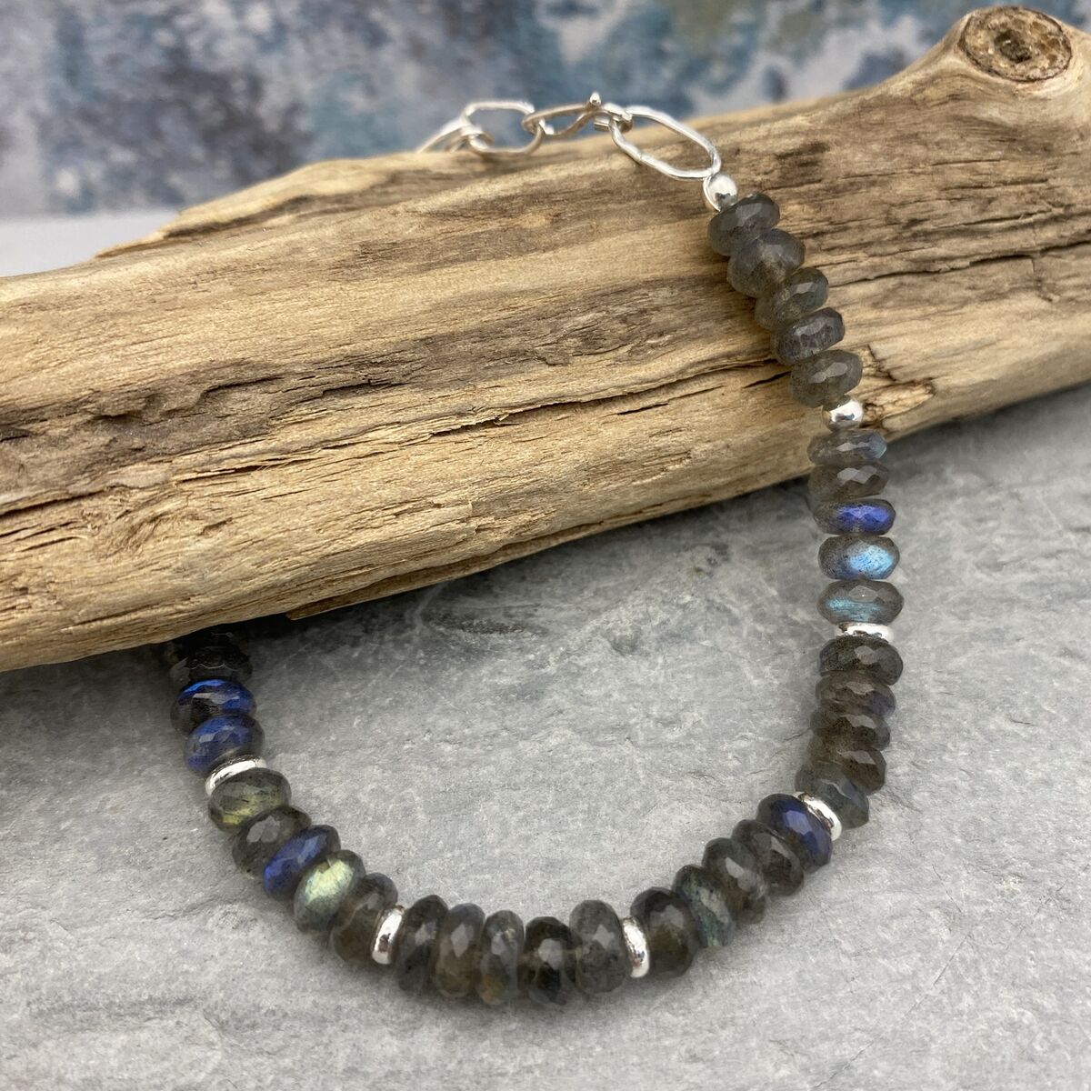 Labradorite and silver bead necklace  5