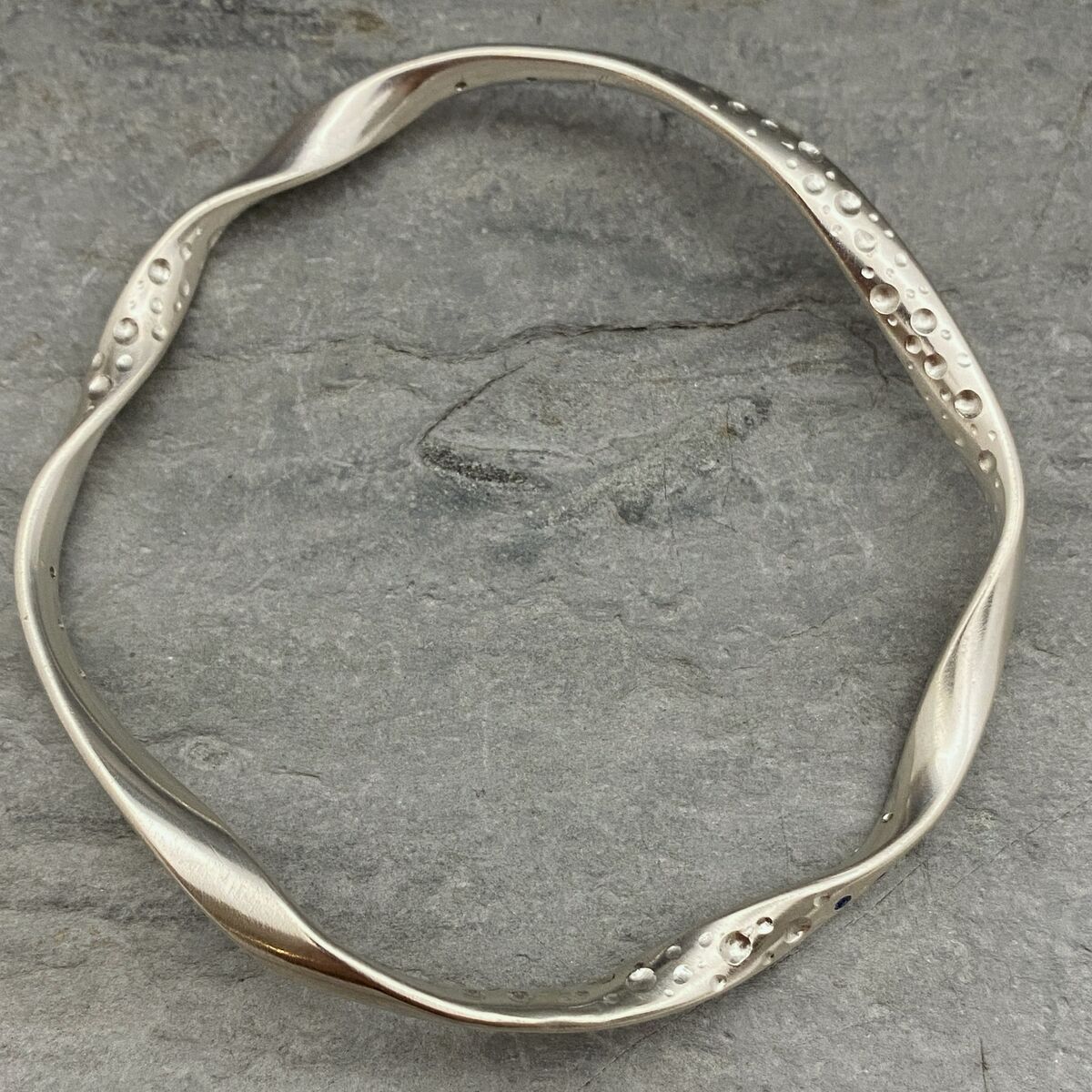 Twisted Silver Bubble Bangle with Blue Sapphires 2