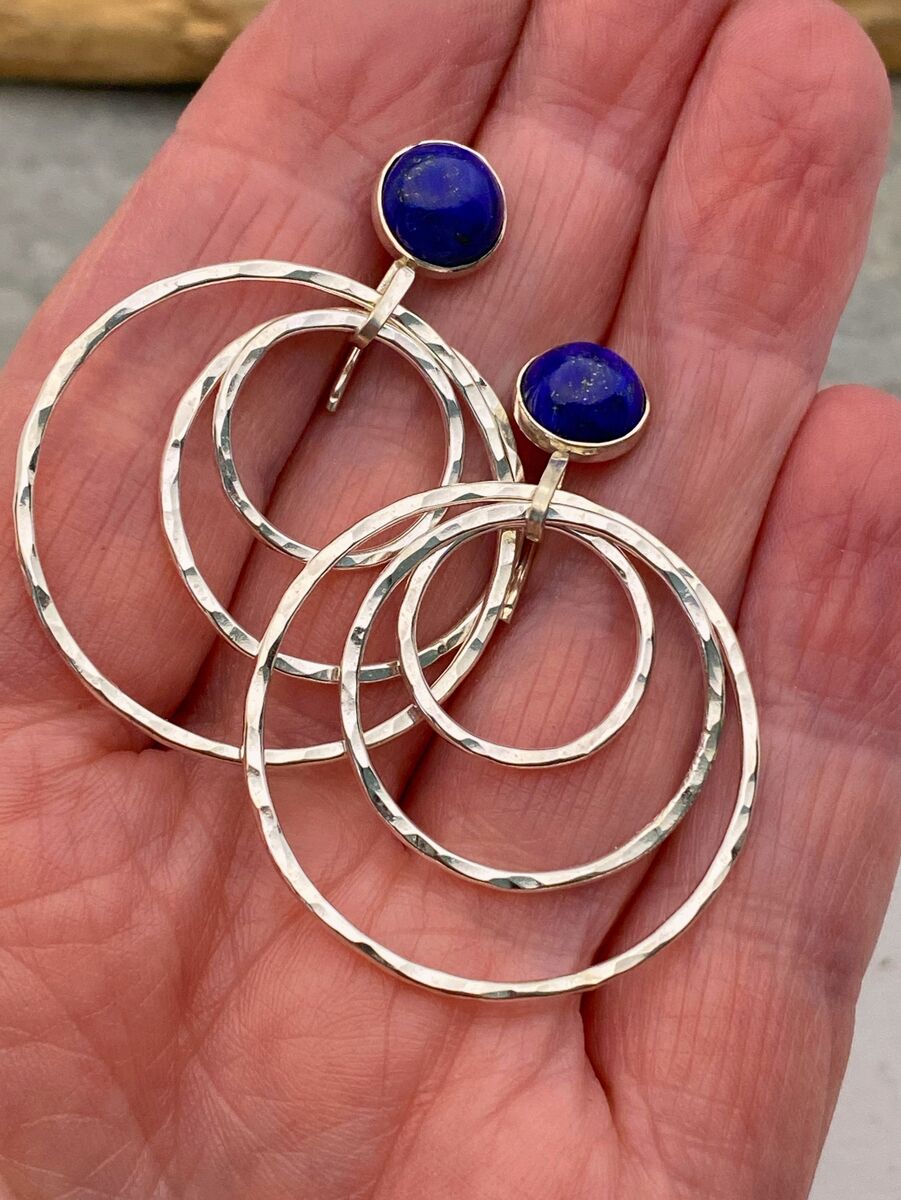 Lapis Lazuli silver hoop earrings 5