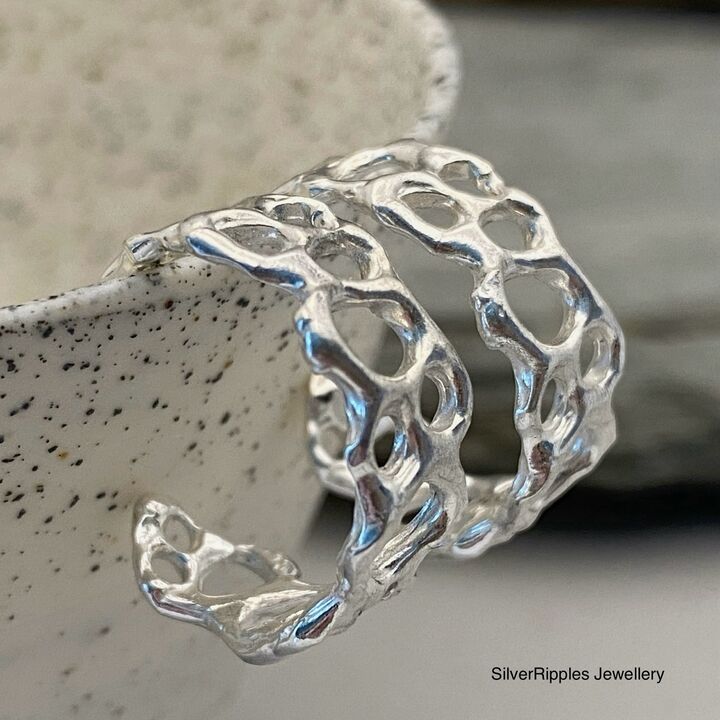 Erosion organic design silver hoop earrings