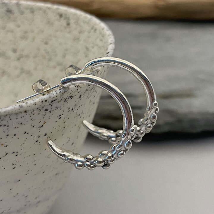sea foam silver hoop earrings