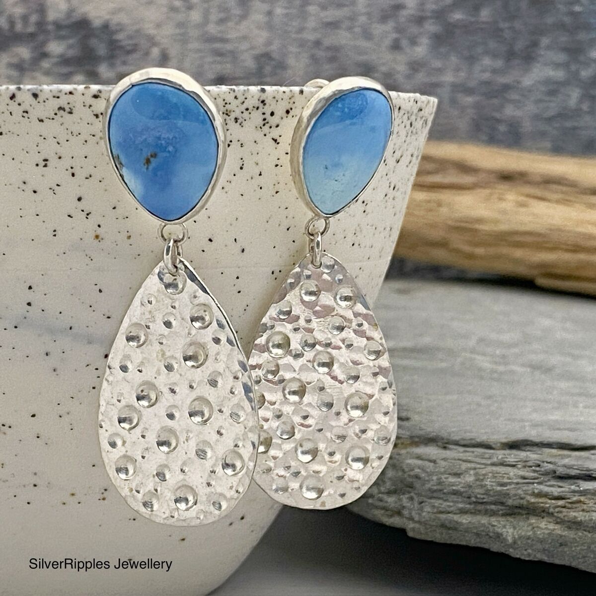 Turquoise and silver dangly earrings