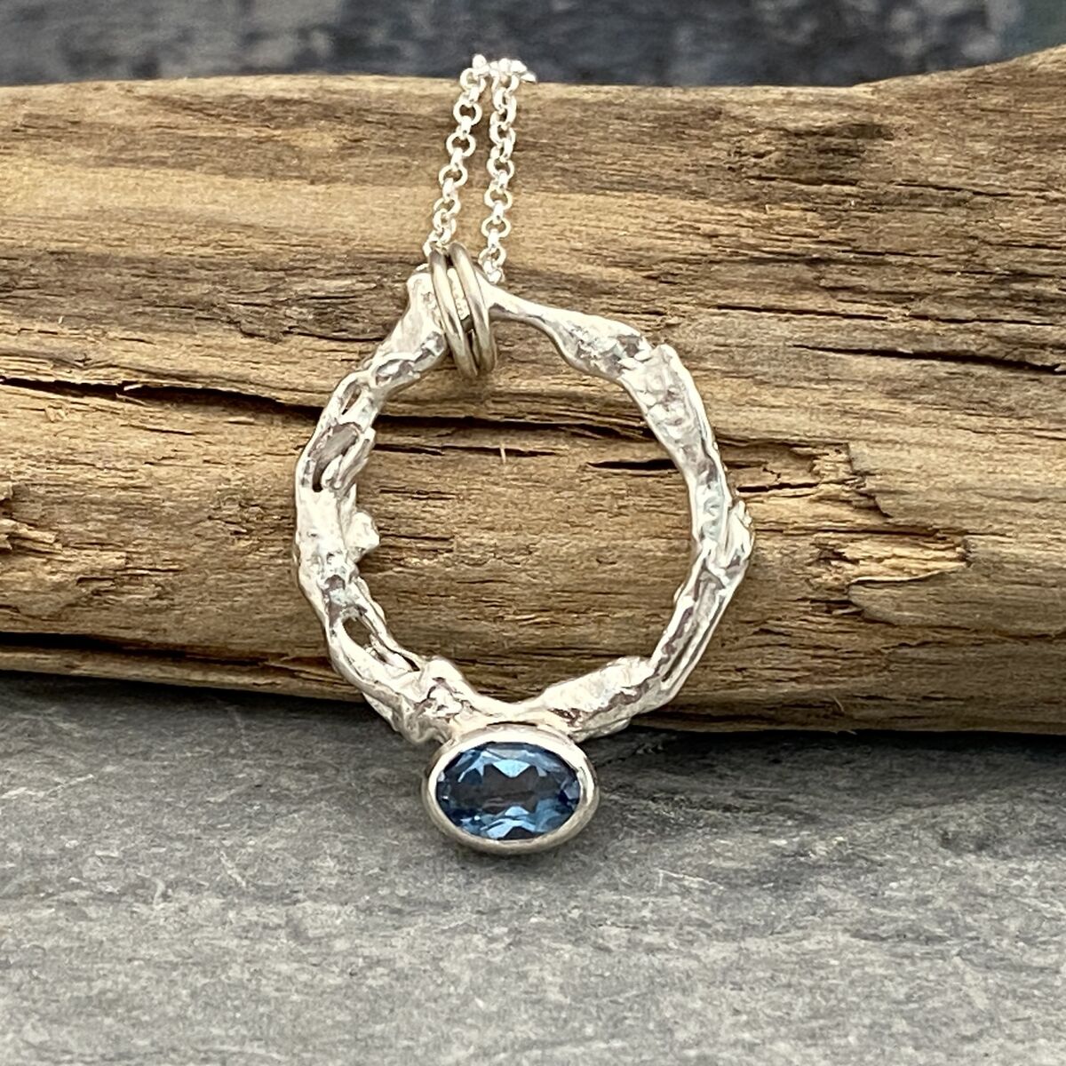 Organic silver topaz pendant 2