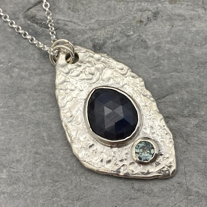 Blue and green sapphire necklace
