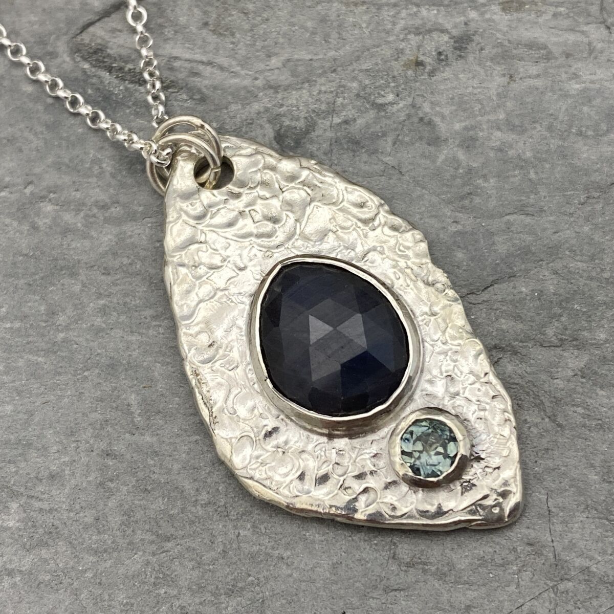 Blue and green sapphire necklace