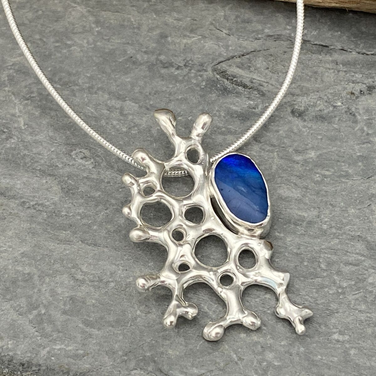 Opal and organic silver pendant 2