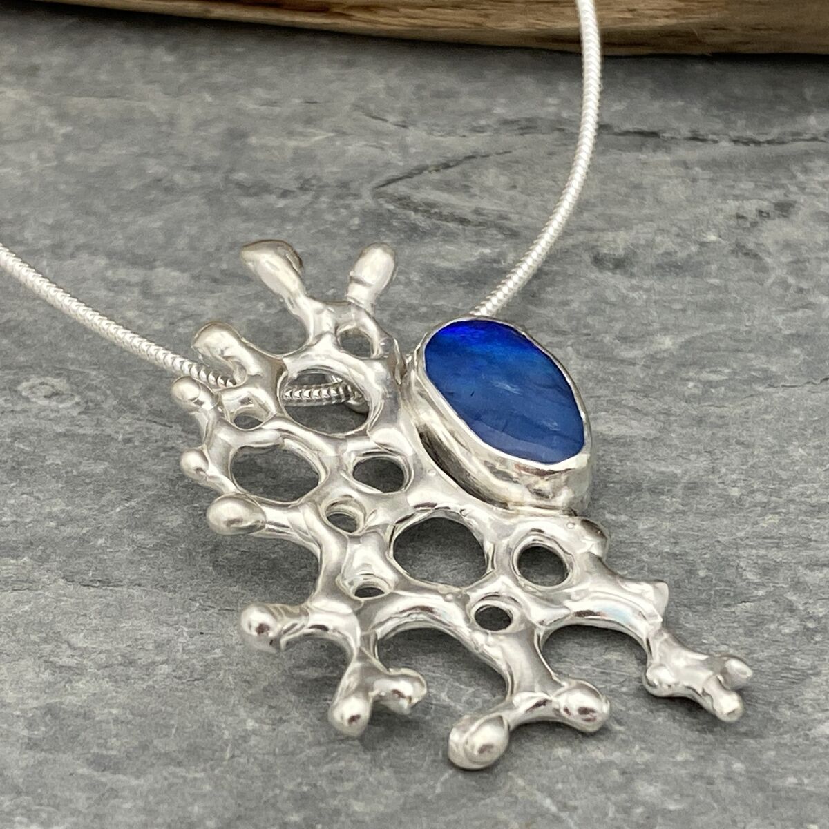 Opal and organic silver pendant 3