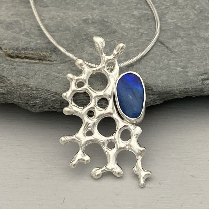 Opal and organic silver pendant 4