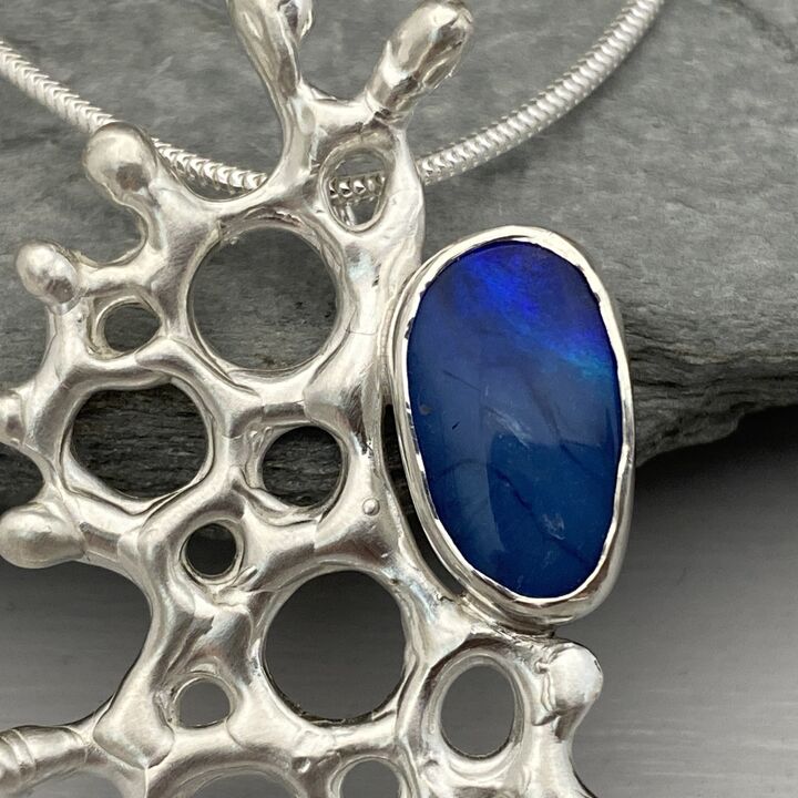 Opal and organic silver pendant 5