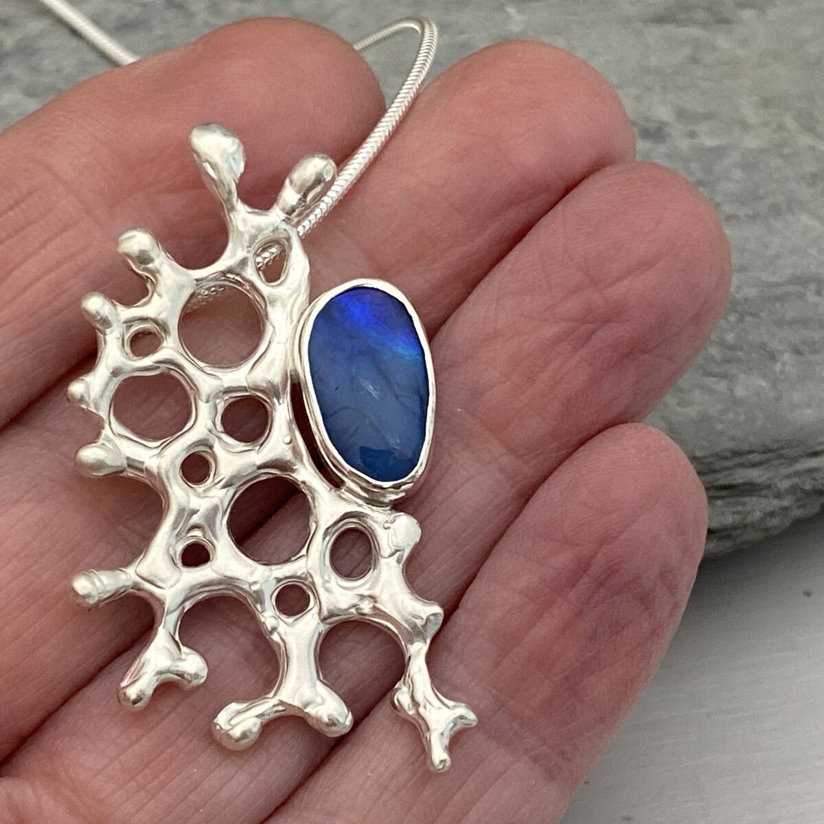 Opal and organic silver pendant 6