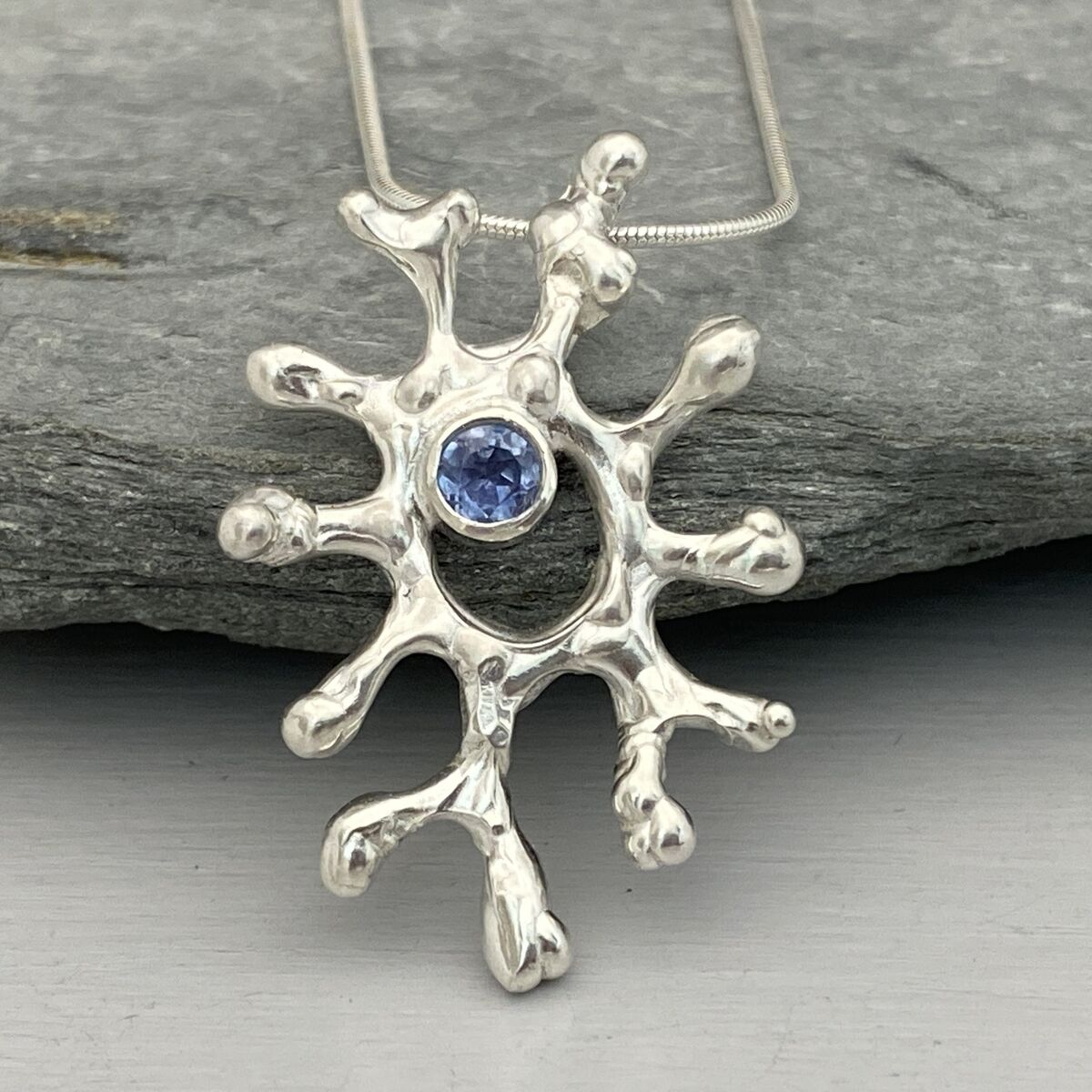 Sapphire coral shaped pendant