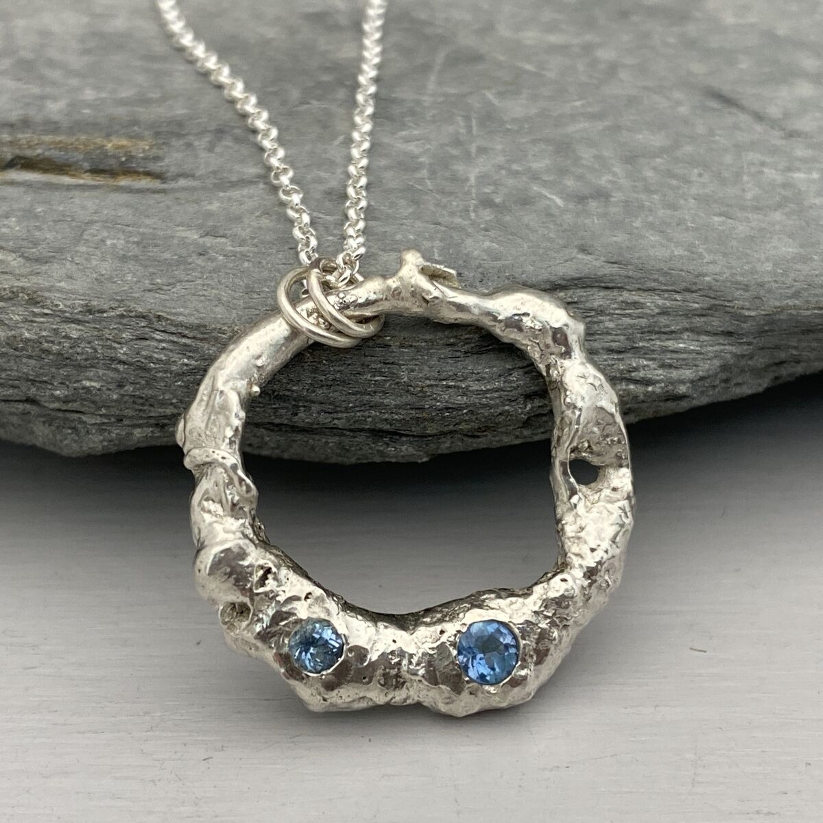 Organic silve and aquamarine necklace