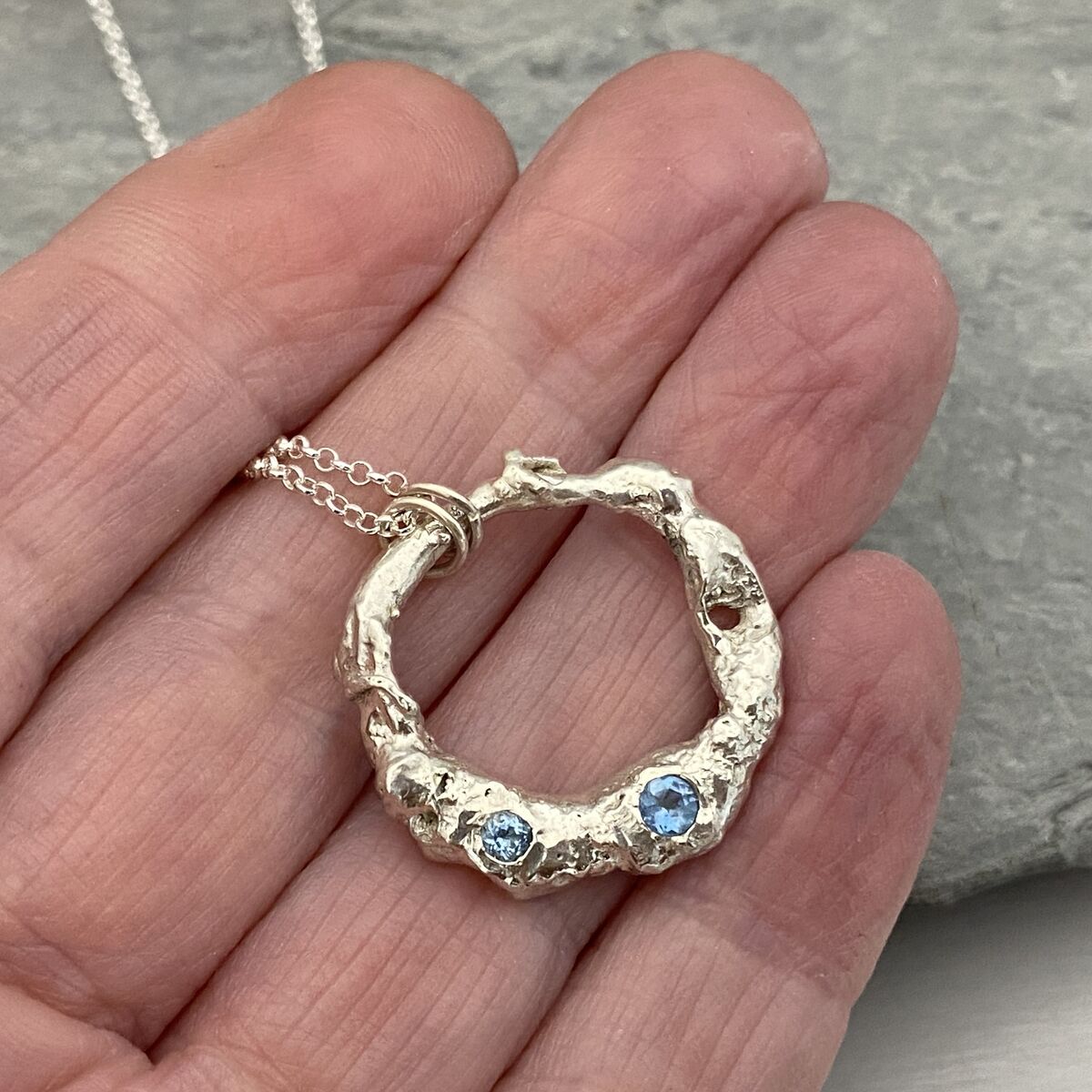 Organic silve and aquamarine necklace 5