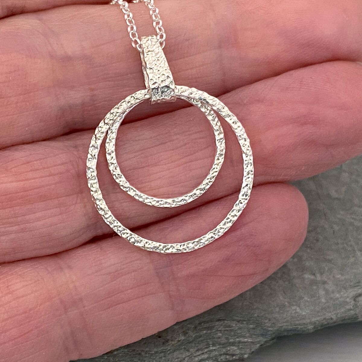 Coastline textured two circle silver pendant 4