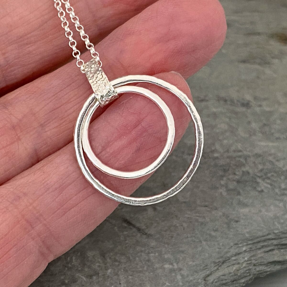 Coastline textured two circle silver pendant 5