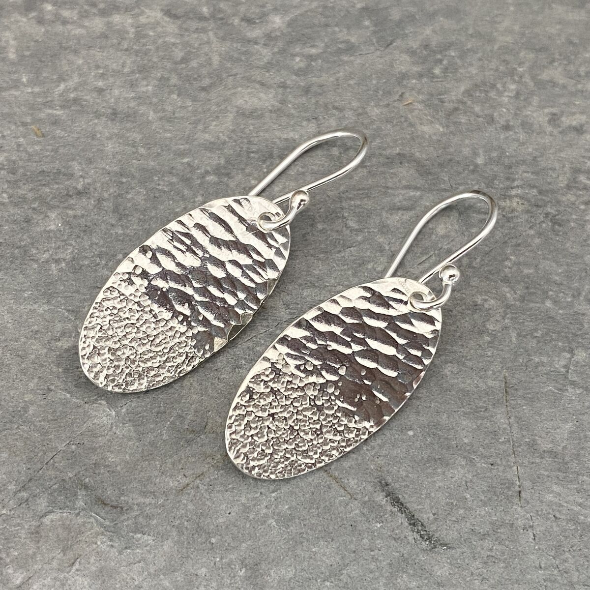 Sand and sea textured oval drop earrings 2