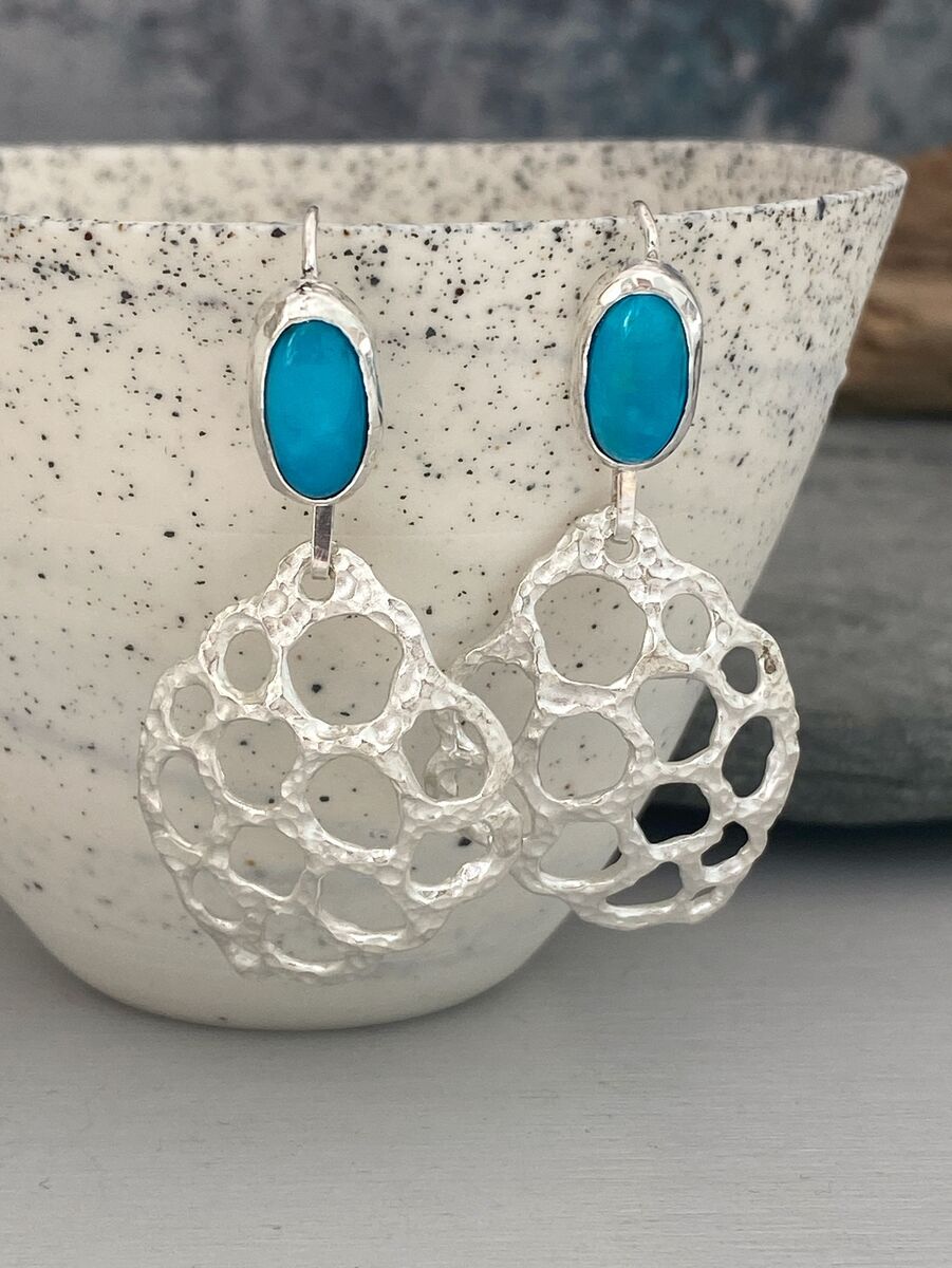 Turquoise and silver bold earrings