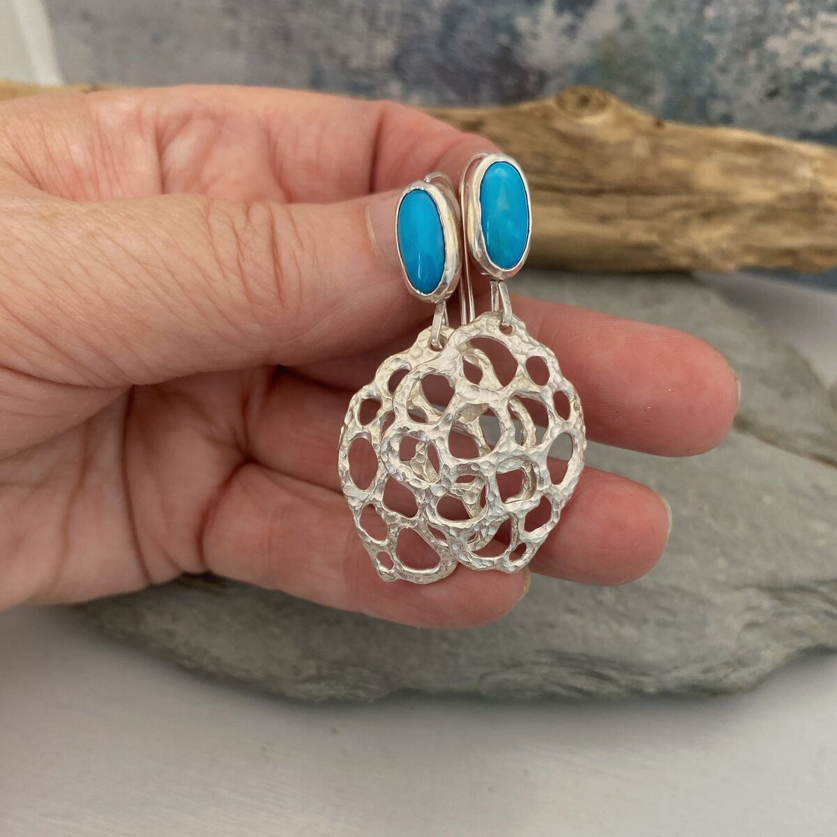 Turquoise and silver bold earrings 4