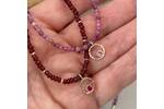 Ruby bead necklace with tiny sapphire pendant 3
