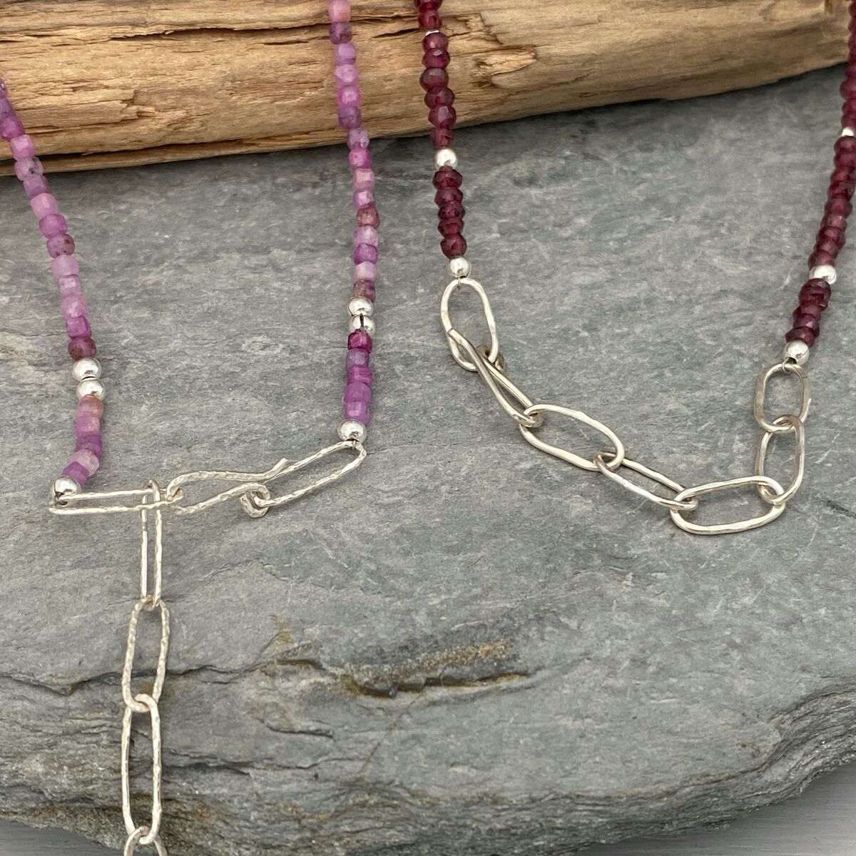 Ruby bead necklace with tiny sapphire pendant 4